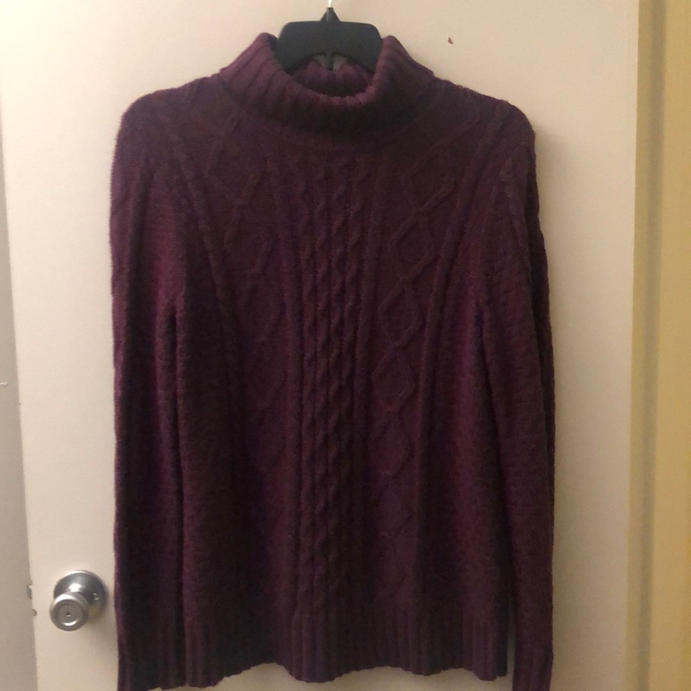L.L. Bean Cable Knit Turtleneck Sweater Purple XL